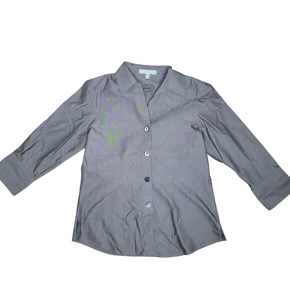 Foxcroft Non-Iron Fitted Women's Shirt Size 4 Gray 100% Cotton business casual - Picture 2 of 4